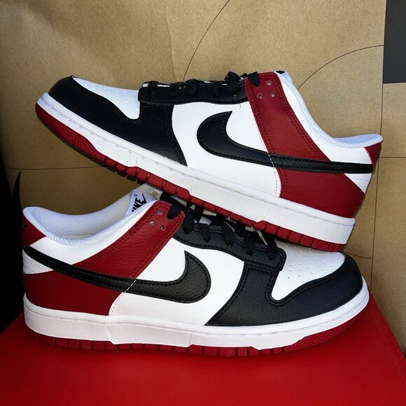NEW Nike Dunk Low GS Black Toe Gym Red Chicago HF9980-600 Women Sz 8 / 6.5Y - Picture 2 of 8